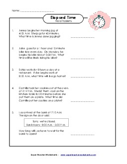 Elapsed Time Word Problems #2 Worksheet