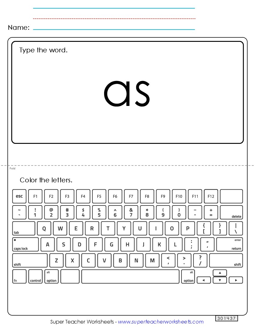 Type the Word: As Sight Words Individual Worksheet