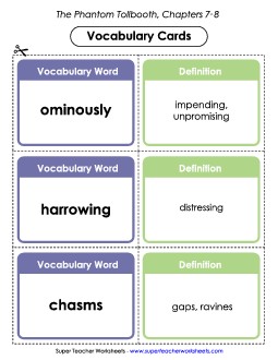 Vocabulary Cards for Chapters 7-8 Books Worksheet