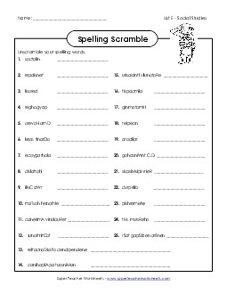 Unscramble the Spelling Words Spelling E Worksheet