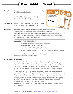 Basic Addition Scoot! Game Free Worksheet