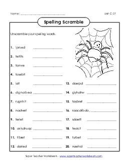 Word Scramble (C-27) Spelling C Worksheet