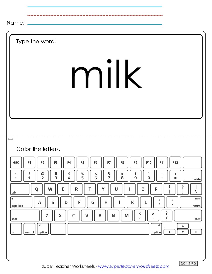 Type the Word: Milk Sight Words Individual Worksheet