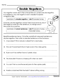 Double Negatives 4th Grade ELA Worksheet