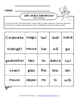 Sentence Cards: Cinderella Free Sentences Basic Worksheet