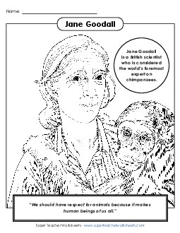 Jane Goodall - Coloring Womens History Worksheet