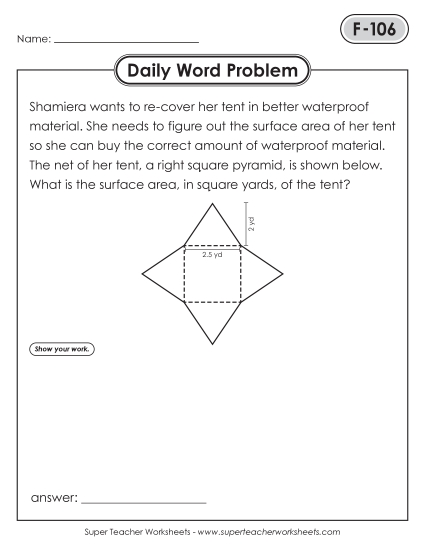 New Daily Word Problems<BR>F-106 through F-110 Worksheet New Daily Word Problems<BR>F-106 through F-110 Worksheet