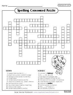 Math Spelling Crossword Spelling E Worksheet