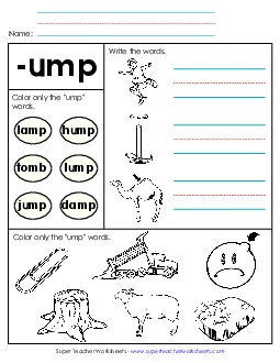 Worksheet 2 (-ump Words) Word Families Worksheet