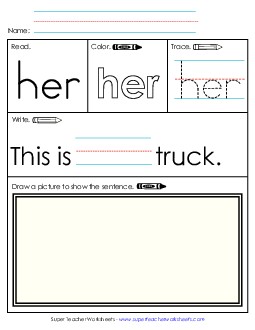 Her (Sight Word) Sight Words Individual Worksheet