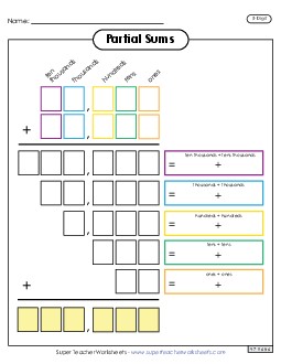 New Partial Sums Outline (5-Digit) Spanish Worksheet