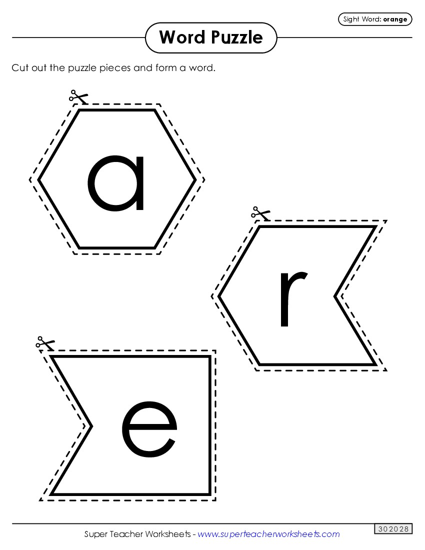 Word Puzzle: Orange Sight Words Individual Worksheet