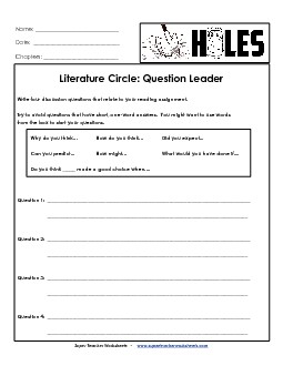 Lit. Circles: Question Leader Book Holes Worksheet