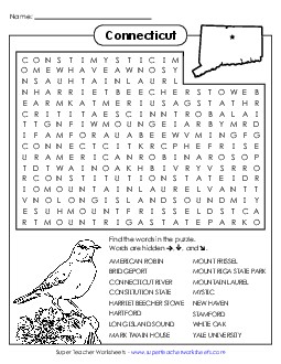 Word Search Puzzle States Individual Worksheet