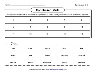 ABC Order: Cut & Glue (C-5) Spelling C Worksheet