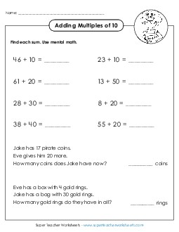 Adding Multiples of 10 (With Word Problems) Addition Worksheet