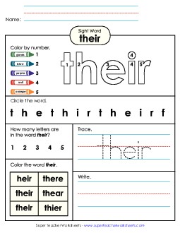 Worksheet 4: Their Sight Words Individual Worksheet