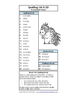 Spelling List (D-20) Spelling D Worksheet