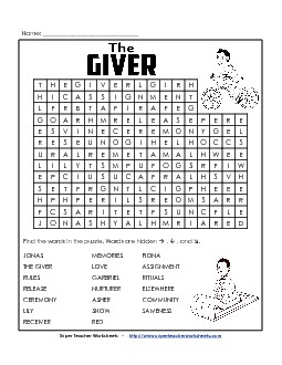 The Giver Word Search Book The Giver Worksheet