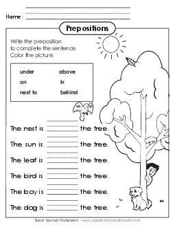 Complete the Sentences (Prepositions) Worksheet