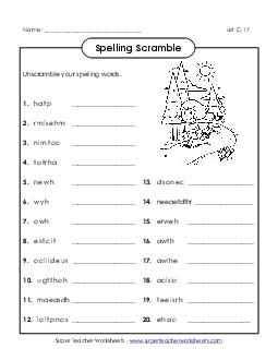 Unscramble (C-17) Spelling C Worksheet