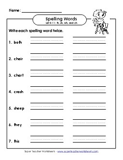 Write Twice (B-11) Spelling B Worksheet