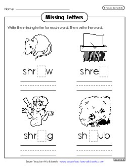 Missing Letters (Shr- Words) Phonics Blends Worksheet