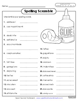 Word Scramble (F-20) Spelling F Worksheet