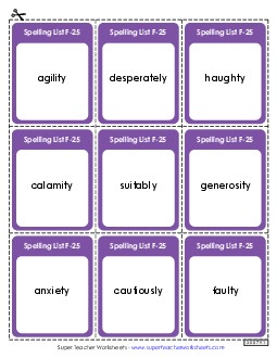 Flashcards (F-25)  Spelling F Worksheet