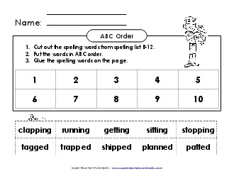 ABC Order: Cut and Glue (B-12) Spelling B Worksheet