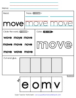 Worksheet 2: Move Sight Words Individual Worksheet