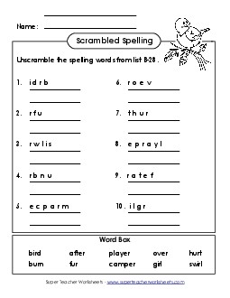 Word Unscramble (B-28) Spelling B Worksheet