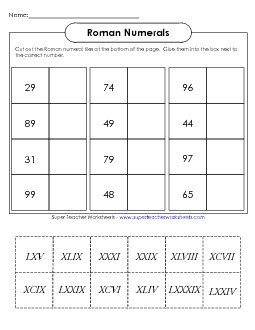 Cut-and-Glue: Roman Numerals Romannumerals Worksheet