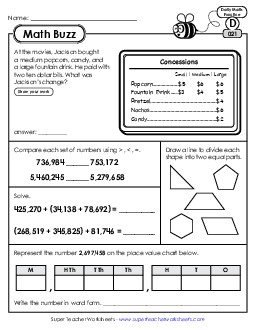 Math Buzz: Week 5 Worksheets 21 through 25 Daily Math Review Worksheet