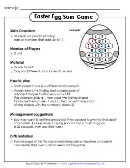 Easter Sum Game Addition Sum Game Worksheet