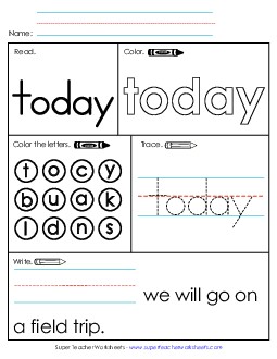 Worksheet 1: Today Sight Words Individual Worksheet