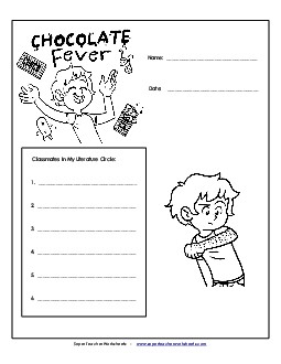 Literature Circles: Cover Page  Book Chocolate Fever Worksheet