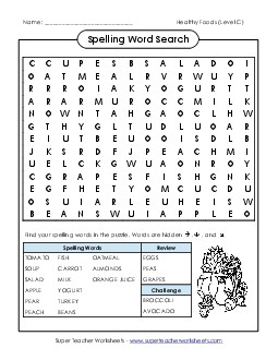 Word Search (C-Healthy Foods)  Spelling C Worksheet