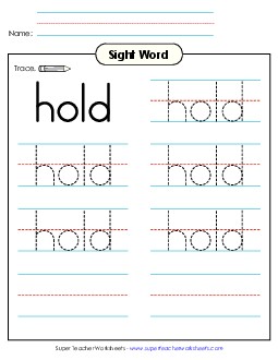 Trace the Word: Hold Sight Words Individual Worksheet