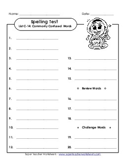 Spelling Test (C-14) Spelling C Worksheet