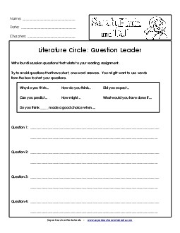 Literature Circles: Question Leader Book Sarah Plain And Tall Worksheet