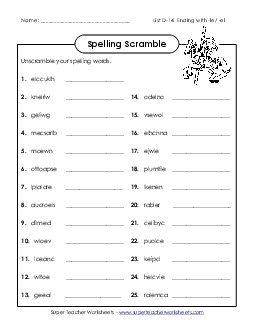 Unscramble (D-14) Spelling D Worksheet