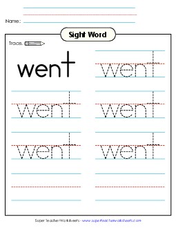 Trace the Word: Went Sight Words Individual Worksheet