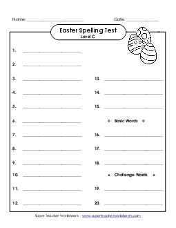 Spelling Test (C-Easter)  Spelling C Worksheet