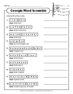 Word Scramble States Individual Worksheet