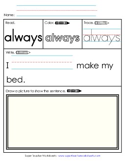 Worksheet 3: Always Sight Words Individual Worksheet