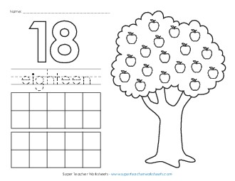 Apple Counting Mat: Eighteen Worksheet