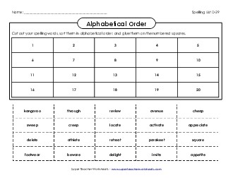 ABC Order: Cut and Glue (D-29) Spelling D Worksheet