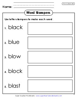 Letter Stampers (Bl- Words)  Phonics Blends Worksheet