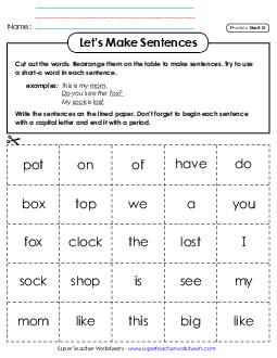 Let\'s Make Sentences: Short O Words Phonics Long Short O Worksheet